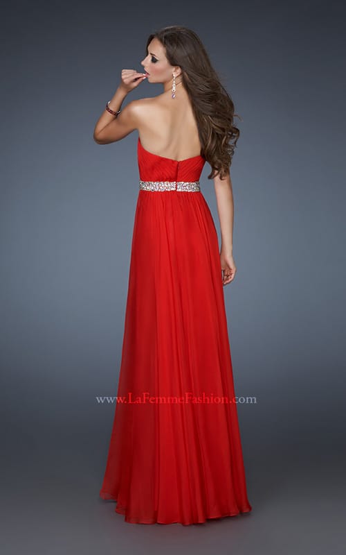 Picture of: Pleated Bodice Long A-line Prom Dress with Rhinestones in Red, Style: 18457, Back Picture