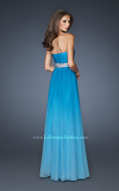 Picture of: Ombre A-line Chiffon Dress with Rhinestones Waistband in Blue, Style: 18486, Back Picture