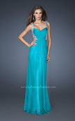 Picture of: Sophisticated Dress with Criss Cross Bodice and Rhinestones in Blue, Style: 18487, Detail Picture 1