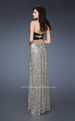 Picture of: Empire Waist Gown with Black Sequin Bodice in Gold, Style: 18491, Back Picture