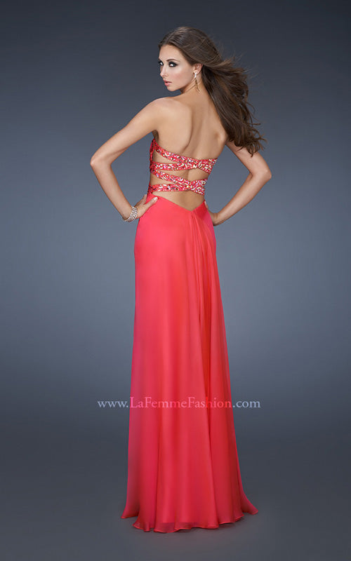 Picture of: Chiffon Gown with Gathered Bodice and Rhinestone Accents in Pink, Style: 18509, Back Picture