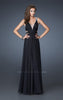 Picture of: Long Chiffon prom Dress with Rhinestone V Neck in Black, Style: 18510, Detail Picture 1