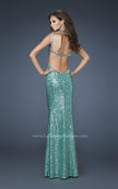 Picture of: Sequined Gown with Open Back and Rhinestone Detail in Green, Style: 18514, Back Picture