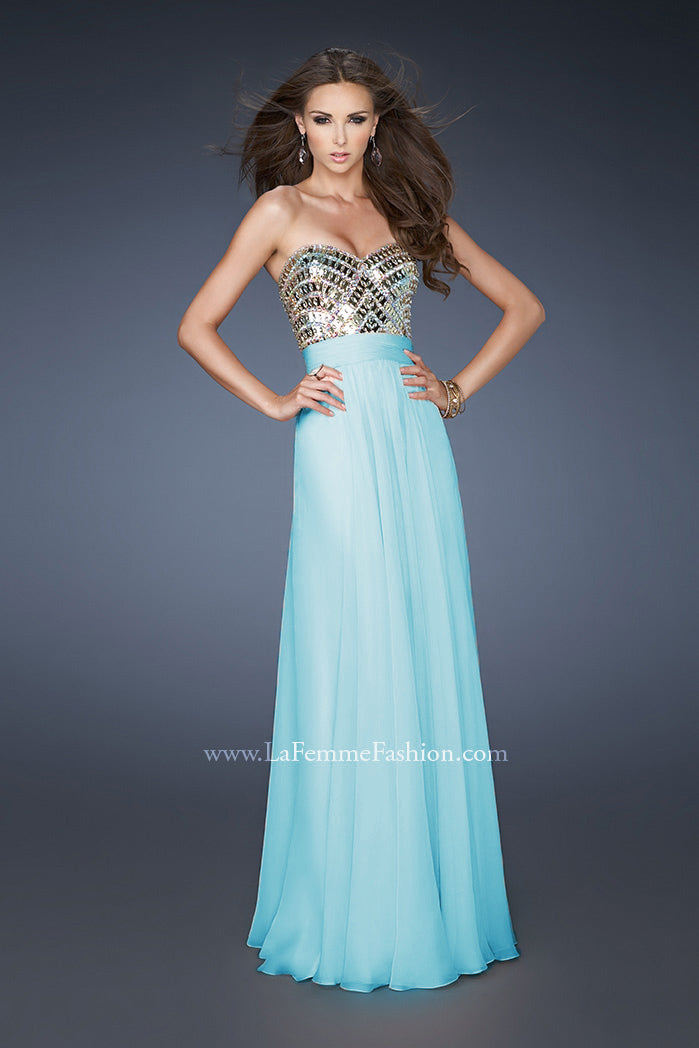 Picture of: A-line Prom Dress with Beaded Bodice and Empire Waist in Blue, Style: 18518, Main Picture