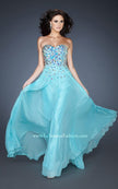 Picture of: A-line Chiffon Gown with Cascading Rhinestone Detail in Blue, Style: 18532, Detail Picture 1