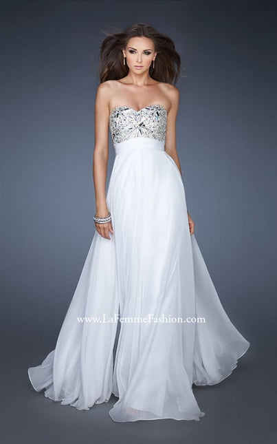 Picture of: Empire Waist Chiffon Prom Dress with Embellished Bodice in White, Style: 18561, Main Picture