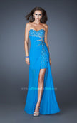 Picture of: Ruched Skirt Cocktail Dress with Multi Colored Stones in Blue, Style: 18567, Detail Picture 1
