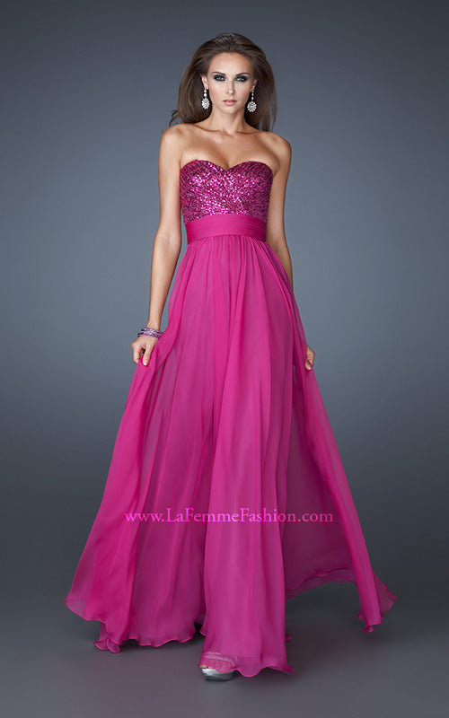 Picture of: Strapless Empire Chiffon Gown with Ruched Sequin Pattern in Pink, Style: 18584, Detail Picture 2