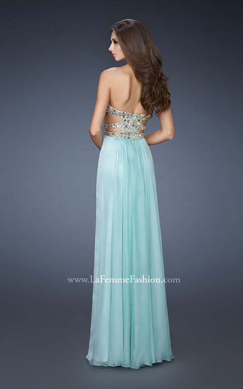 Picture of: Stone Embellished Prom Dress with Sequins and Cut Outs in Blue, Style: 18602, Back Picture