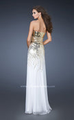 Picture of: Fitted Strapless Dress with Metallic Sequin Detail in White, Style: 18603, Back Picture