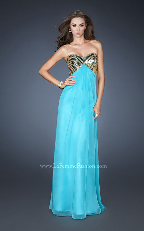 Picture of: Empire Waist Chiffon Prom Dress with Embellished Straps in Blue, Style: 18608, Detail Picture 1