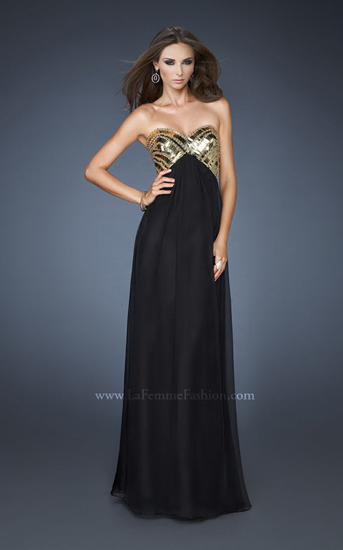 Picture of: Empire Waist Chiffon Prom Dress with Embellished Straps in Black, Style: 18608, Detail Picture 3