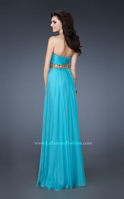 Picture of: Chiffon Empire Dress with Pleated Bodice and Beads in Blue, Style: 18612, Back Picture