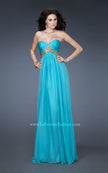 Picture of: Chiffon Empire Dress with Pleated Bodice and Beads in Blue, Style: 18612, Detail Picture 1