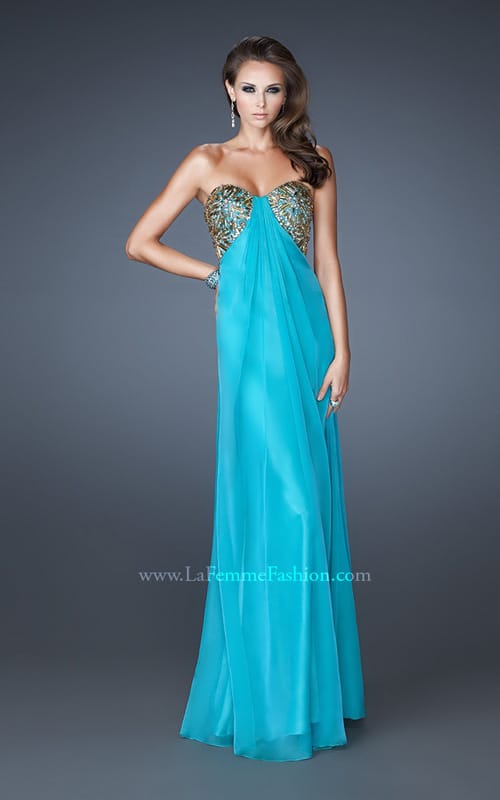Picture of: Strapless Sweetheart Prom Dress with Front Slit and Beads in Blue, Style: 18617, Detail Picture 2