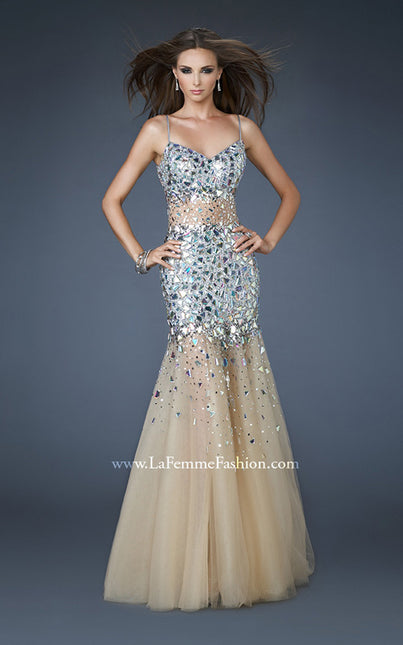 Picture of: Long Mermaid Prom Dress with Tulle Skirt and Beading in Silver, Style: 18689, Main Picture