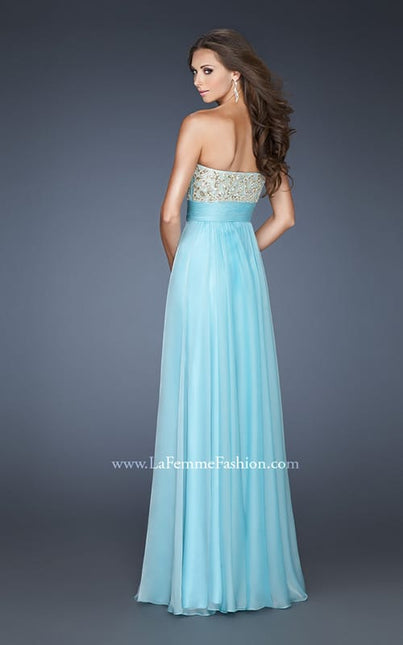 Picture of: A-line Prom Dress with Embroidered and Beaded Bodice in Blue, Style: 18704, Back Picture