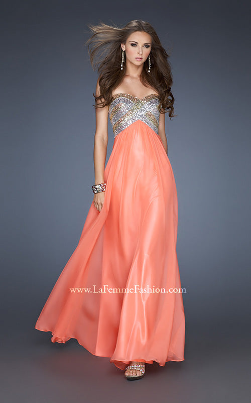 Picture of: Empire Waist Chiffon Dress with Sequin Pattern in Orange, Style: 18710, Main Picture