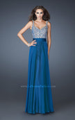 Picture of: Intricate Beaded Prom Dress with Gathered Waist in Blue, Style: 18713, Main Picture