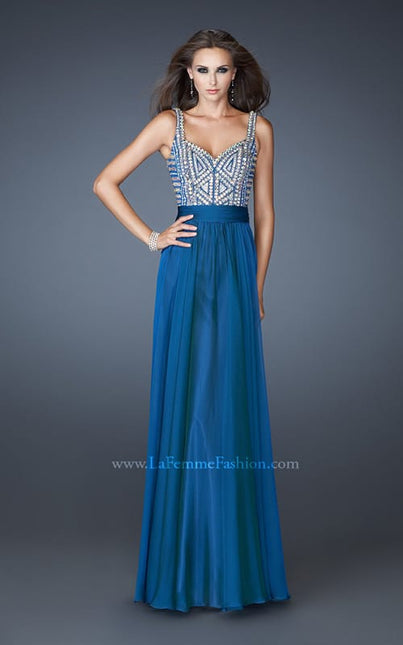 Picture of: Intricate Beaded Prom Dress with Gathered Waist in Blue, Style: 18713, Main Picture
