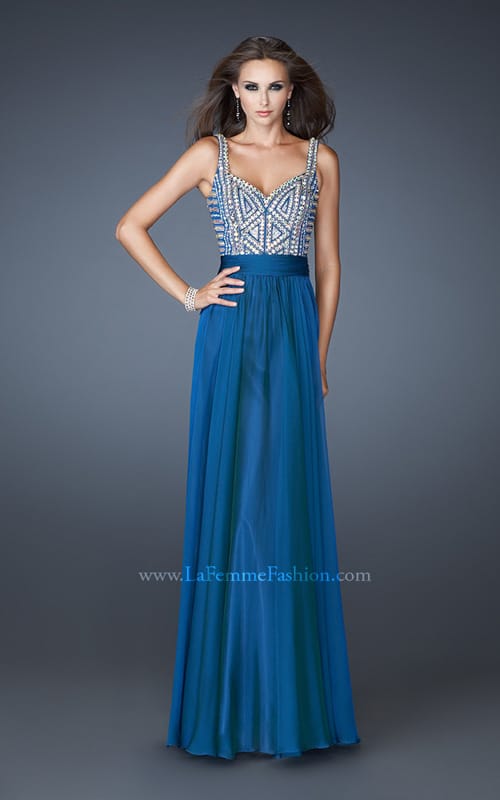 Picture of: Intricate Beaded Prom Dress with Gathered Waist in Blue, Style: 18713, Main Picture