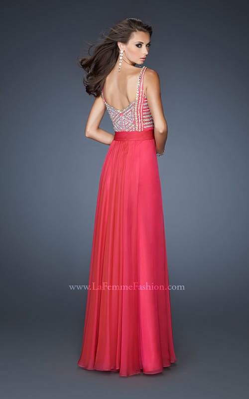 Picture of: Intricate Beaded Prom Dress with Gathered Waist in Pink, Style: 18713, Back Picture