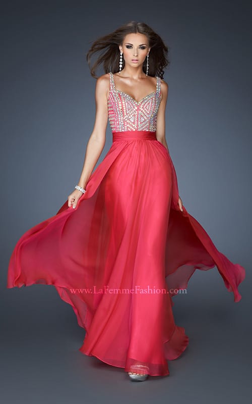 Picture of: Intricate Beaded Prom Dress with Gathered Waist in Pink, Style: 18713, Detail Picture 3