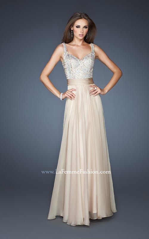 Picture of: Intricate Beaded Prom Dress with Gathered Waist in Nude, Style: 18713, Detail Picture 5