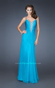 Picture of: Chiffon Prom Dress with Beaded Bodice and Straps in Blue, Style: 18726, Main Picture