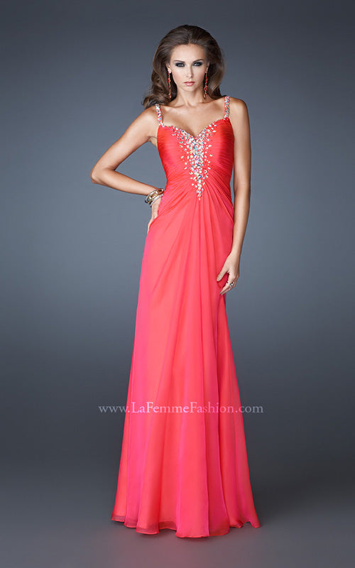 Picture of: Chiffon Prom Dress with Beaded Bodice and Straps in Pink, Style: 18726, Detail Picture 1