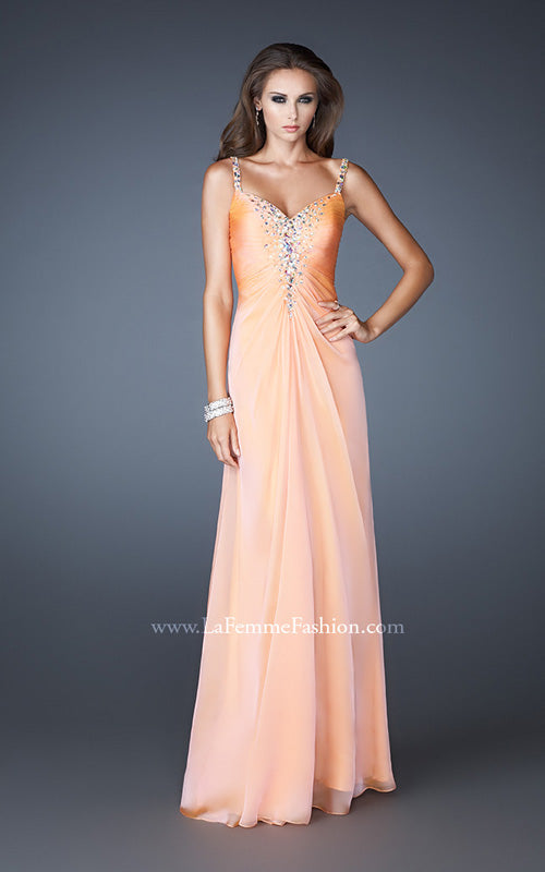 Picture of: Chiffon Prom Dress with Beaded Bodice and Straps in Orange, Style: 18726, Detail Picture 2
