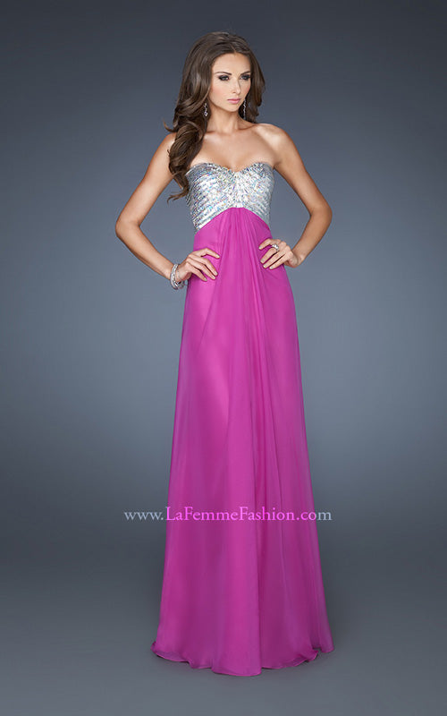 Picture of: Empire Waist Chiffon Gown with Crossed Strap Open Back in Purple, Style: 18729, Main Picture