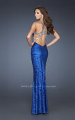 Picture of: Long Sequin Dress with Cut Out Back and Beading in Blue, Style: 18744, Main Picture