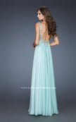 Picture of: Empire Waist Chiffon Gown with Scoop Neck Detail in Blue, Style: 18745, Back Picture