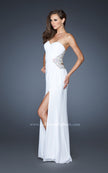 Picture of: Long Stretch Net Prom Dress with Cut Outs and Stones in White, Style: 18771, Back Picture