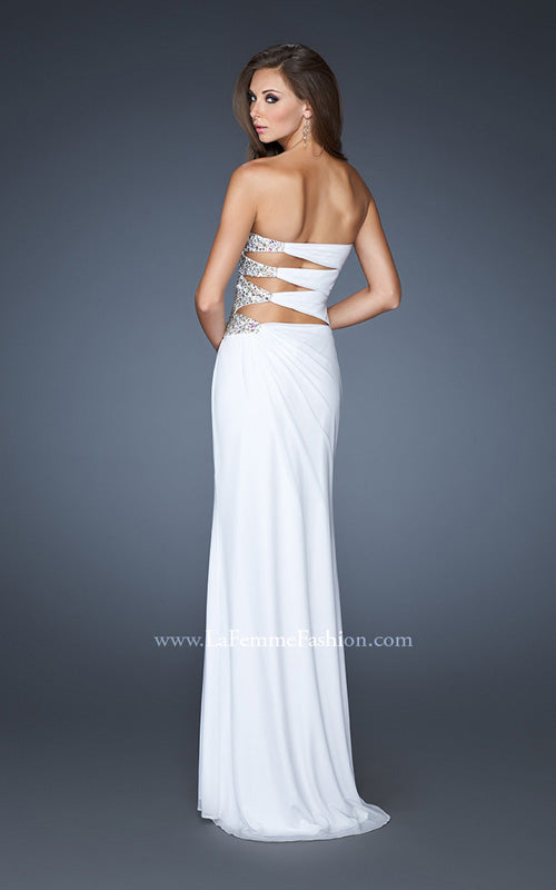 Picture of: Long Stretch Net Prom Dress with Cut Outs and Stones in White, Style: 18771, Detail Picture 3