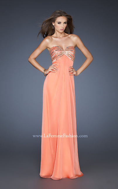 Picture of: Strapless Chiffon Dress with Gathered Empire Waist in Orange, Style: 18797, Main Picture