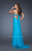 Picture of: Strapless Chiffon Gown with V Front Neckline and Slit in Blue, Style: 18800, Back Picture