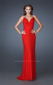 Picture of: V Neckline Long Prom Dress with Beaded Straps in Red, Style: 18825, Back Picture