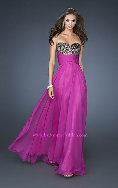 Picture of: Long Chiffon Dress with Sequined Bodice and Gathers in Pink, Style: 18846, Main Picture