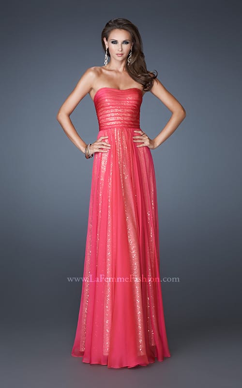 Picture of: Sequined Prom Dress with Chiffon Overlay and Gathers in Pink, Style: 18848, Detail Picture 1