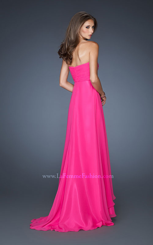 Picture of: Long Prom Dress with Rhinestones and Layered Skirt in Pink, Style: 18856, Back Picture