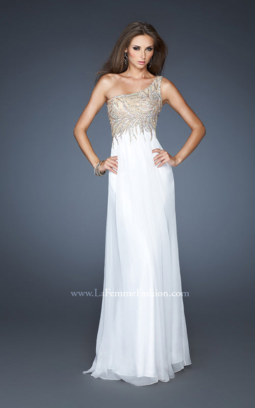 Picture of: One Shoulder Long Chiffon Dress with Embellished Bodice in White, Style: 18868, Main Picture