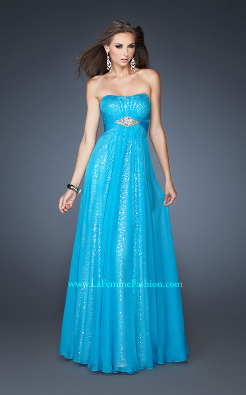 Picture of: Long Strapless Sequin Prom Dress with Chiffon Overlay in Blue, Style: 18870, Main Picture