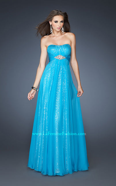 Picture of: Long Strapless Sequin Prom Dress with Chiffon Overlay in Blue, Style: 18870, Main Picture