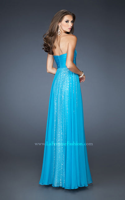 Picture of: Long Strapless Sequin Prom Dress with Chiffon Overlay in Blue, Style: 18870, Back Picture