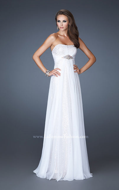 Picture of: Long Strapless Sequin Prom Dress with Chiffon Overlay in White, Style: 18870, Detail Picture 1