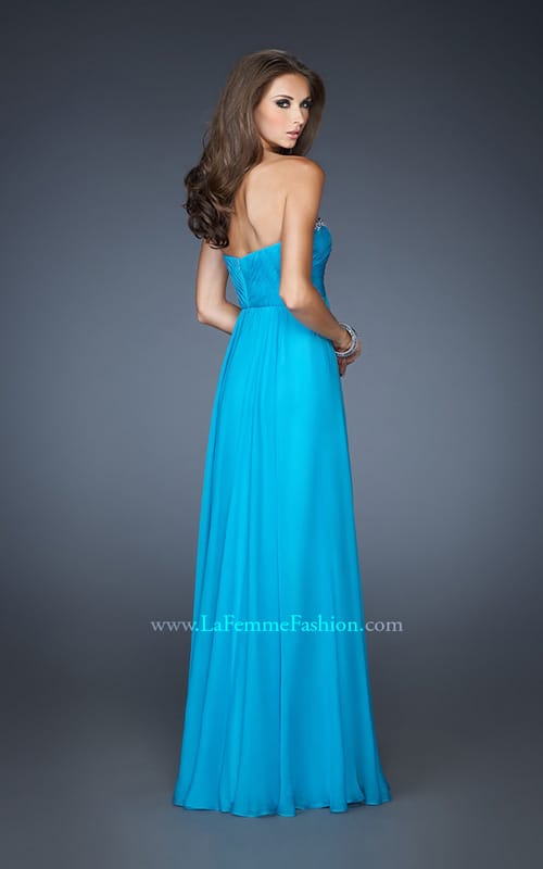 Picture of: Long Strapless Chiffon Prom Dress with Beaded Trim in Blue, Style: 18909, Back Picture