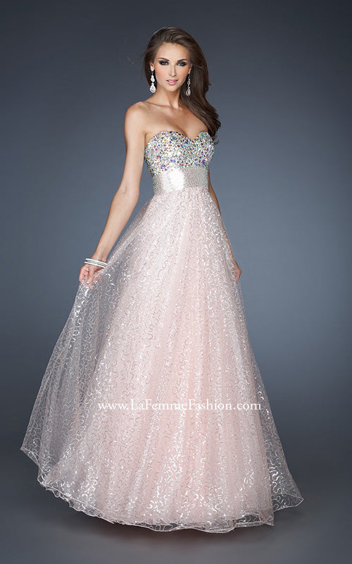 Picture of: Strapless Long Ball Gown with Beaded Bodice and Belt in Pink, Style: 18910, Main Picture