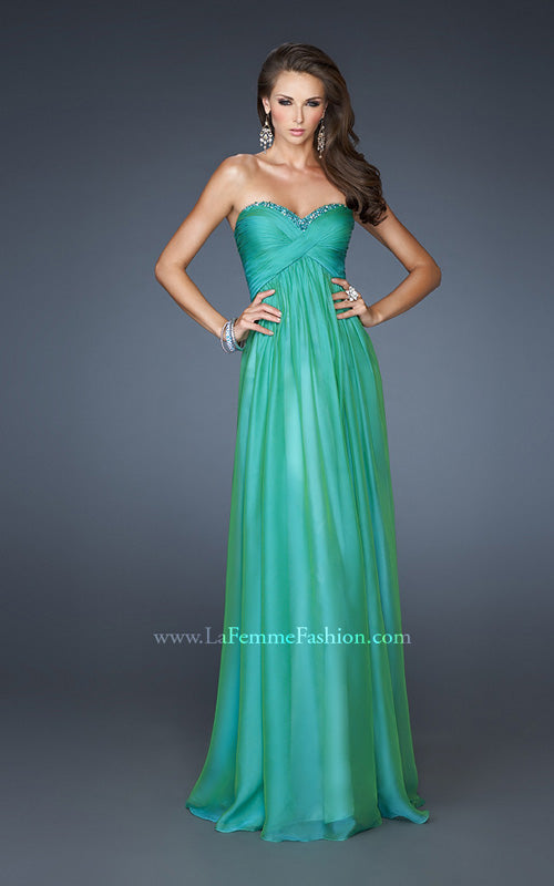 Picture of: Strapless Long Chiffon Prom Dress with Beaded Trim Detail in Green, Style: 18935, Detail Picture 1
